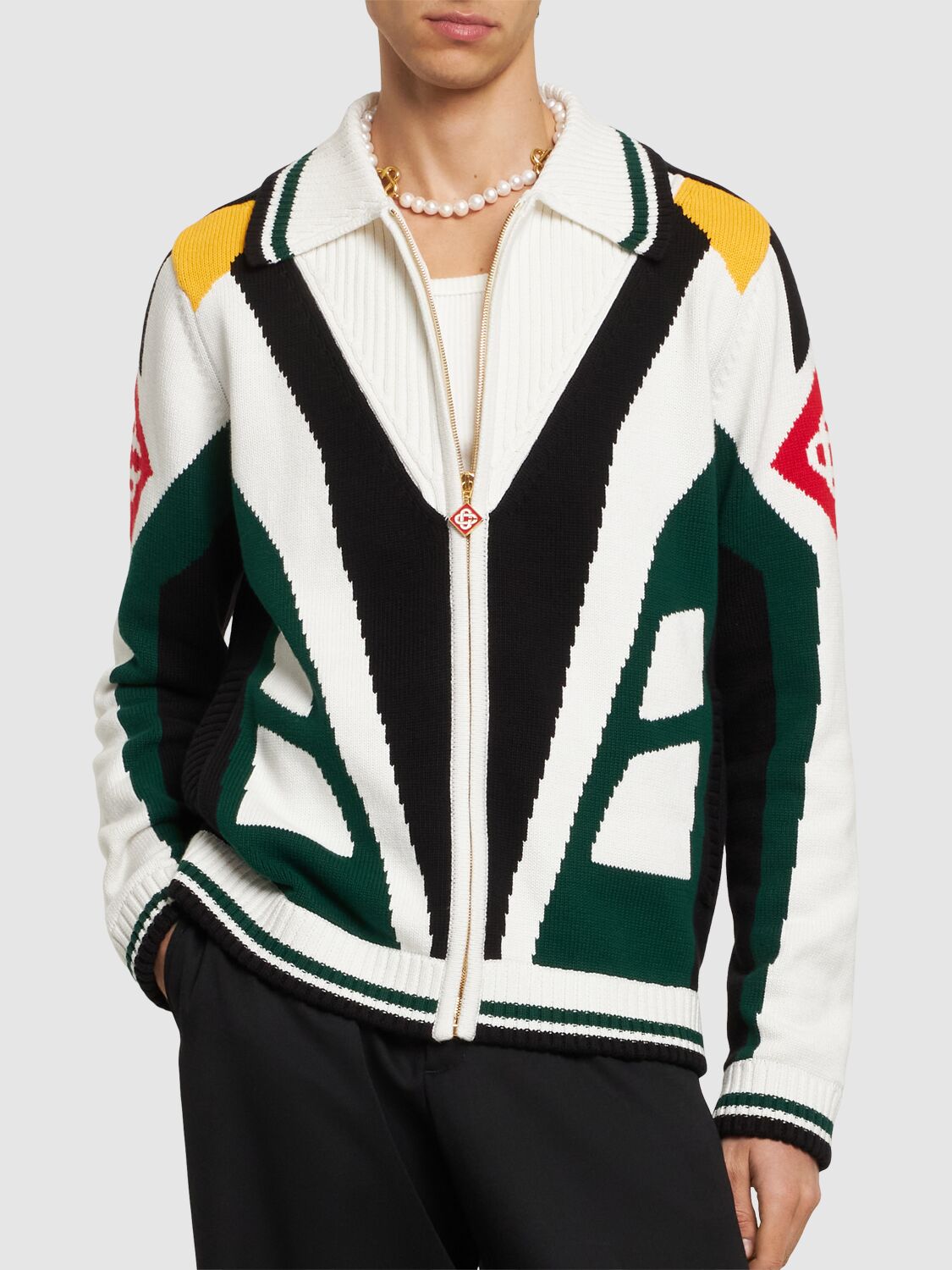 Shop Casablanca Casa Racing Cotton Knit Zip-up Jacket In Multicolor