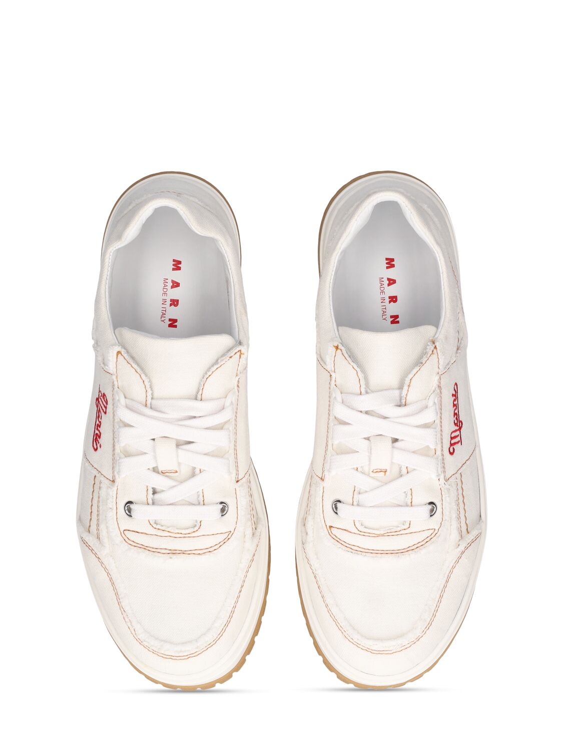 Shop Marni Junior Cotton Denim Lace-up Sneakers In White