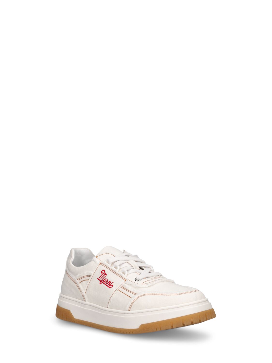 Shop Marni Junior Cotton Denim Lace-up Sneakers In White