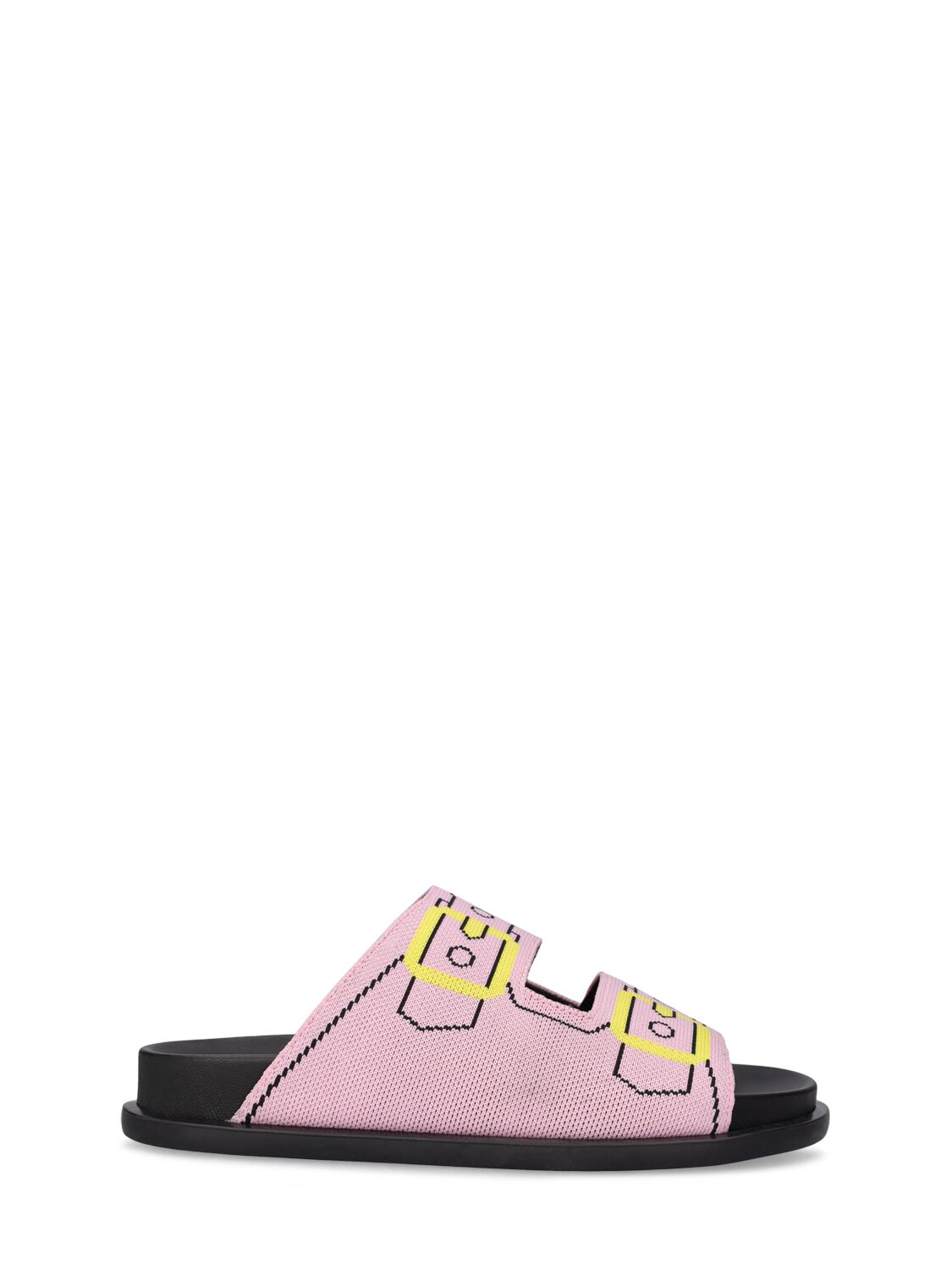 Marni Junior Kids' Intarsia Strap Slide Sandals In Pink,black