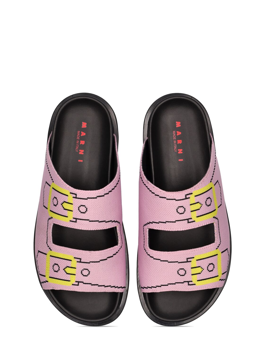 Shop Marni Junior Intarsia Strap Slide Sandals In Pink,black