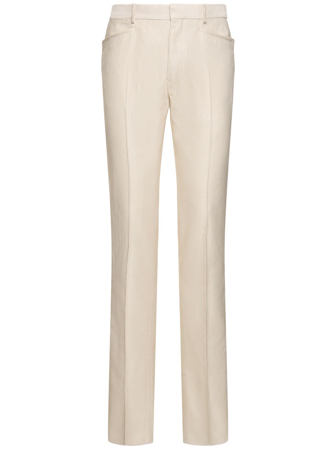 Tom Ford Atticus Silk & Cotton Cannete Pants In Ivory