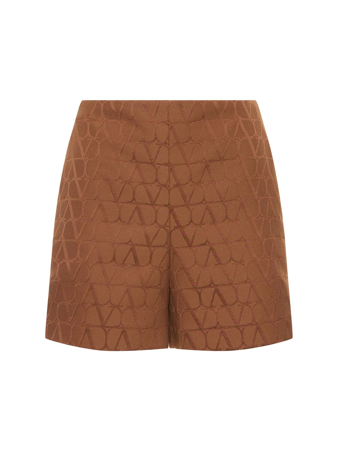 Valentino Logo Cotton Blend Jacquard Shorts In Brown