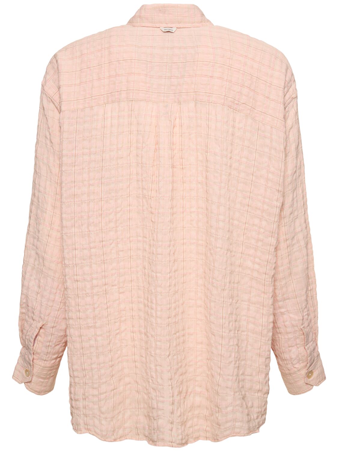 Shop Our Legacy Check Cotton Blend Seersucker Shirt In 핑크