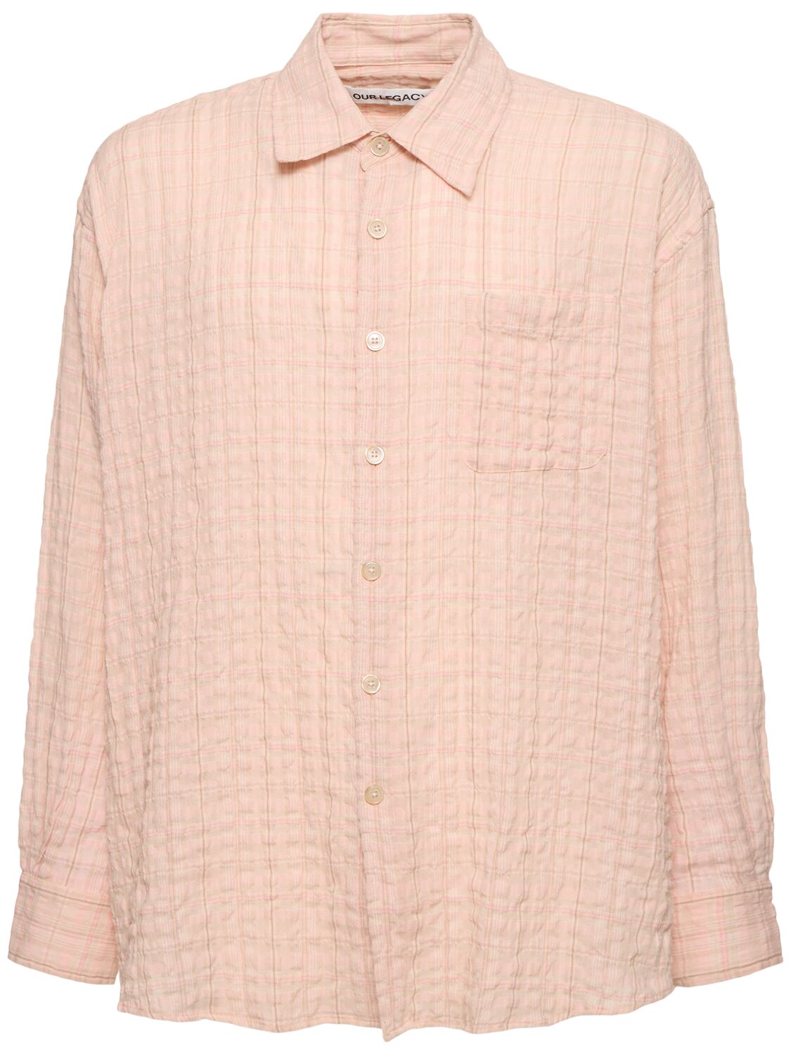 Shop Our Legacy Check Cotton Blend Seersucker Shirt In 핑크