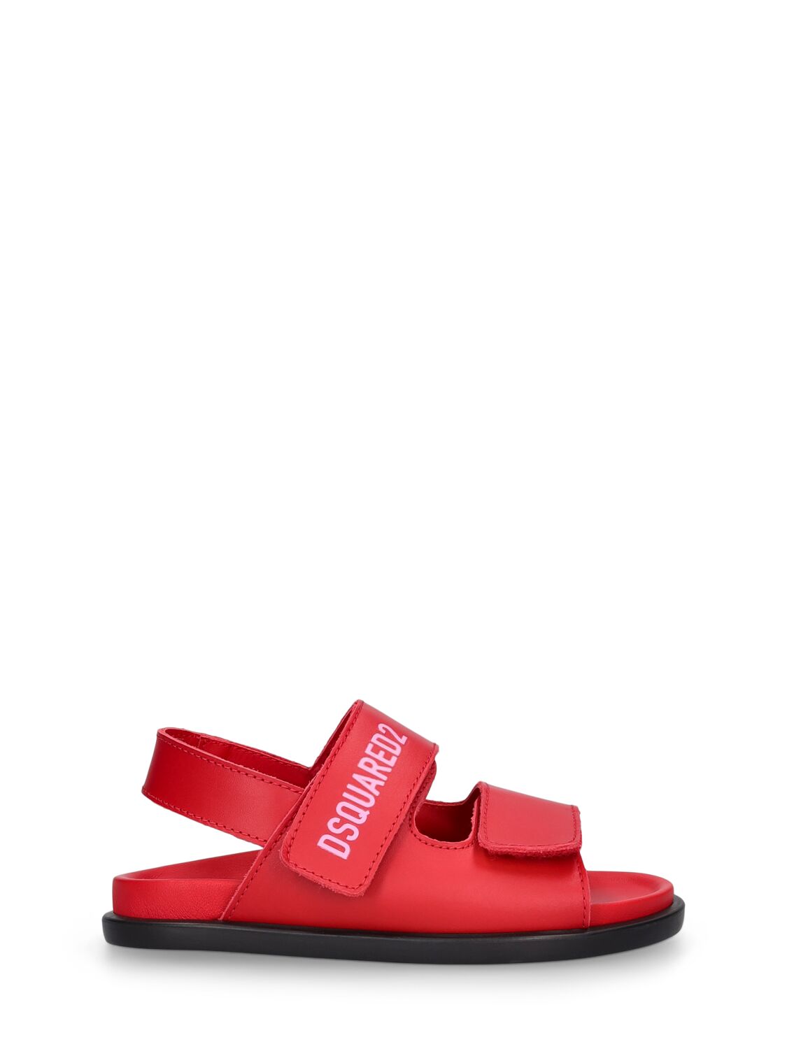 Dsquared2 Kids' Logo皮革凉鞋 In Red