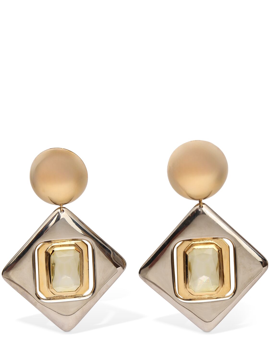 Saint Laurent Geometric Brass & Resin Drop Earrings In Gold