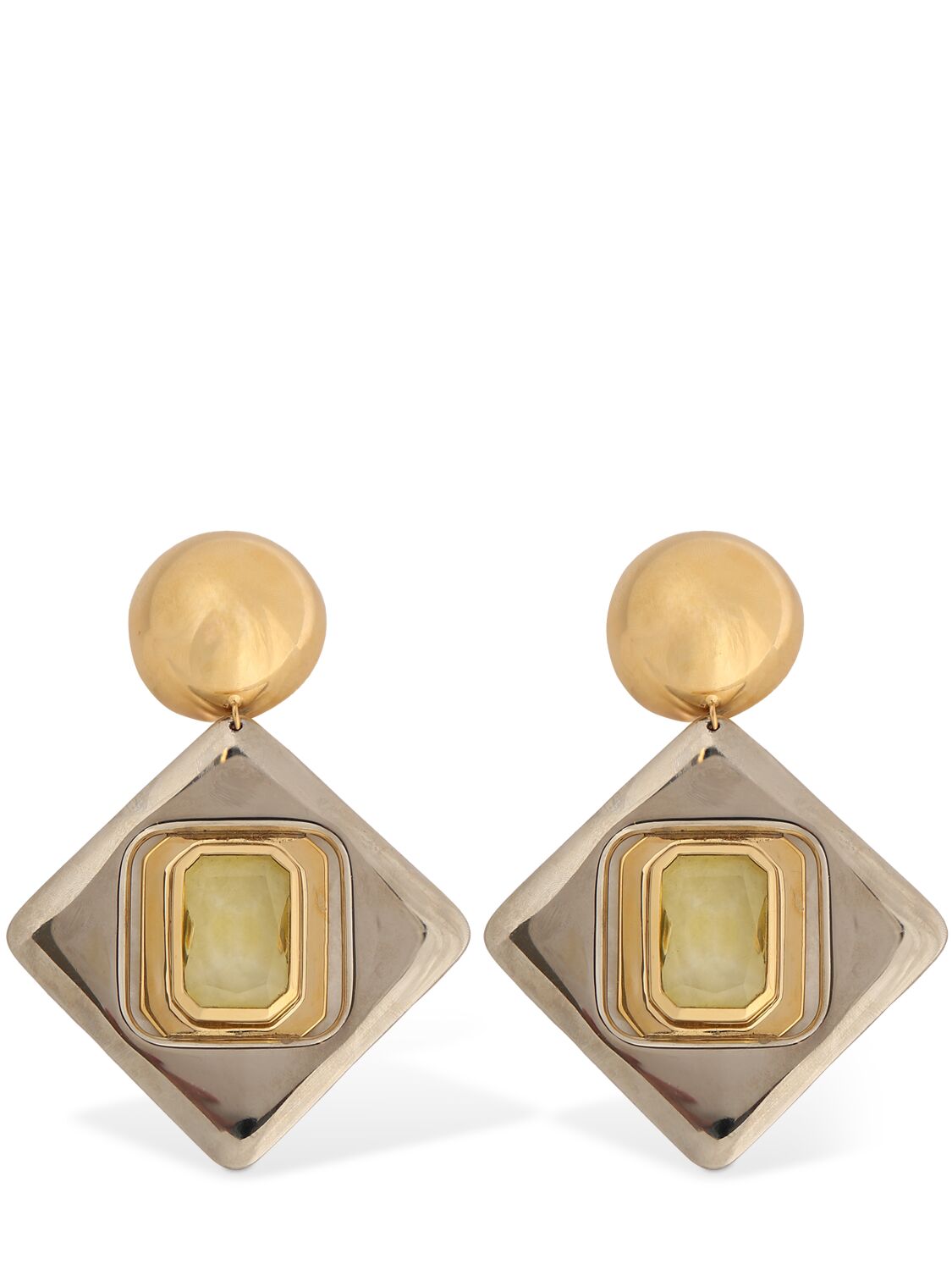 Shop Saint Laurent Geometric Brass & Resin Drop Earrings In Gold,silver