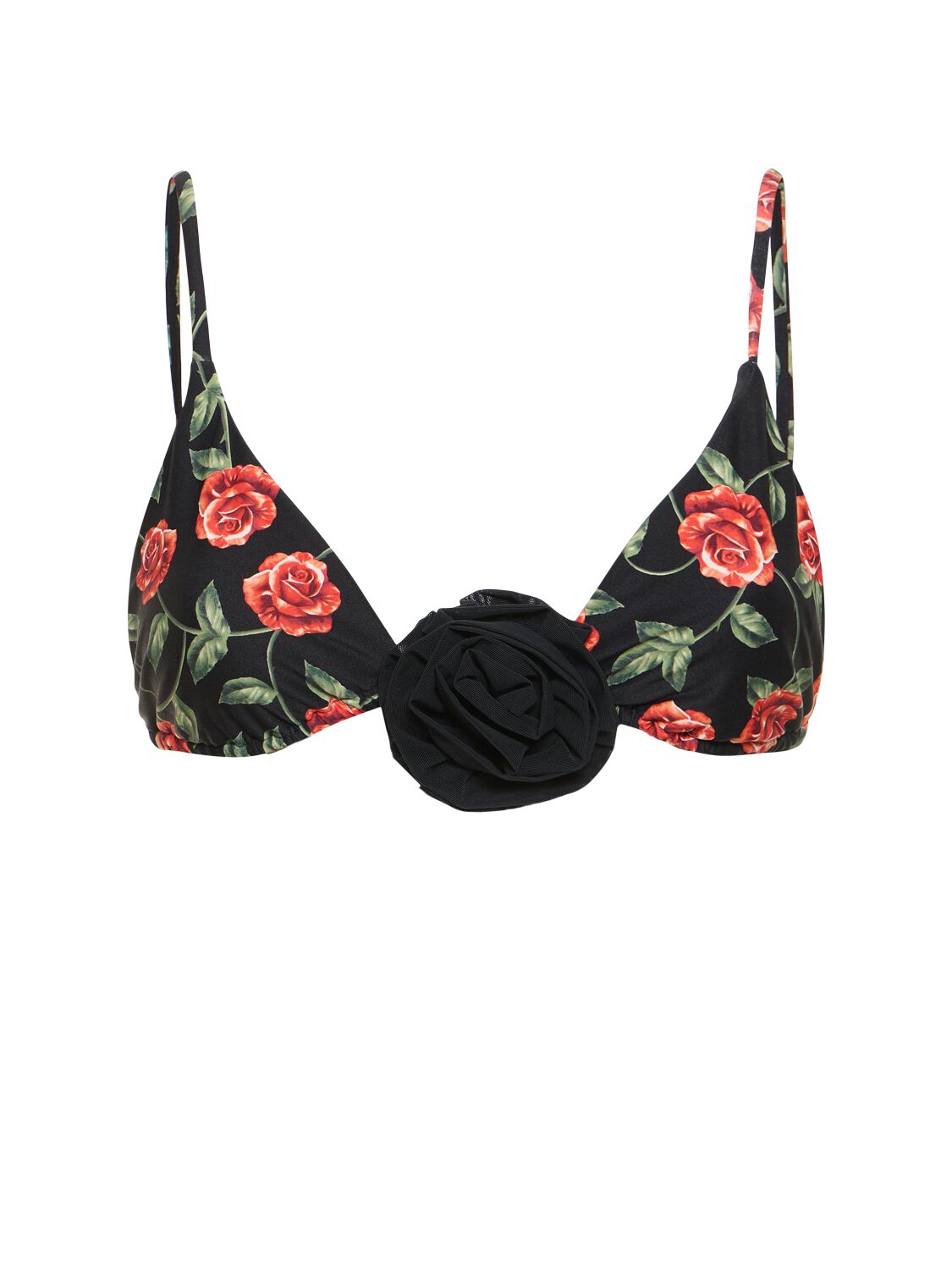 Weworewhat Cooper Printed Bikini Top W/ Rose In 黑色,多色