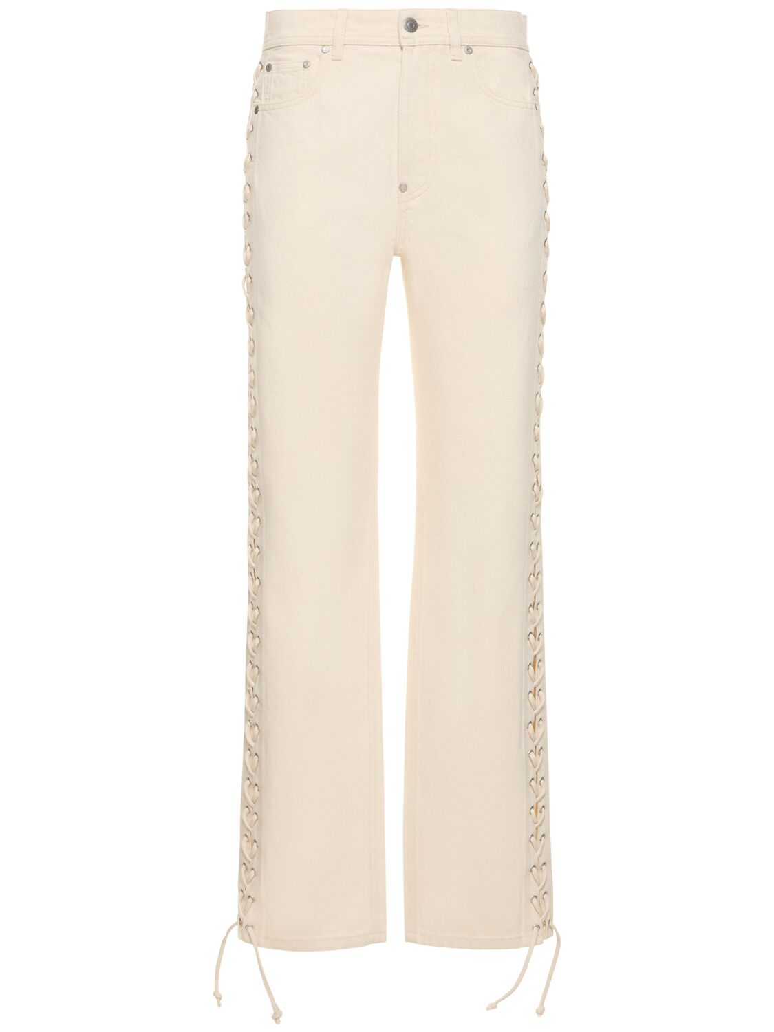 Stella Mccartney Side Lace Mid Rise Straight Denim Jeans In Ivory