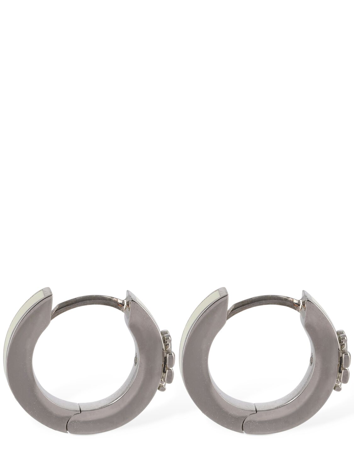 Shop Tory Burch Kira Enamel Huggie Earrings In Silver,mint