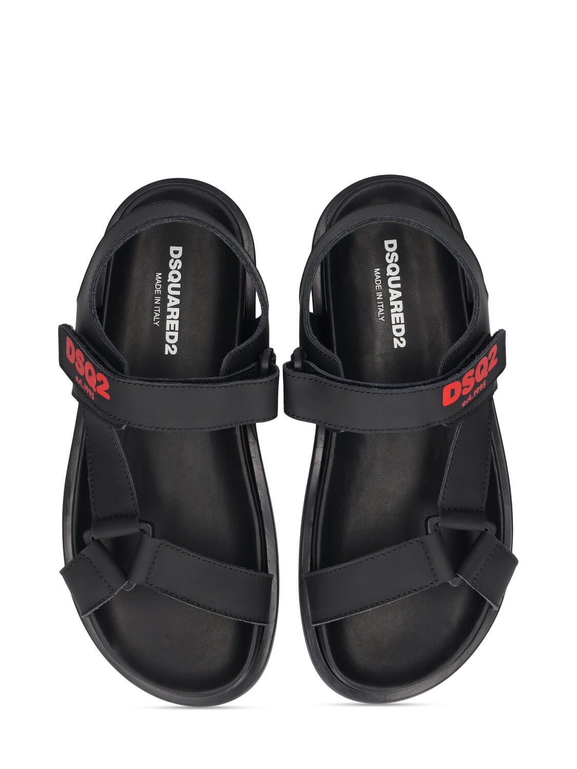 Shop Dsquared2 Logo Print Leather Strap Sandals In Black