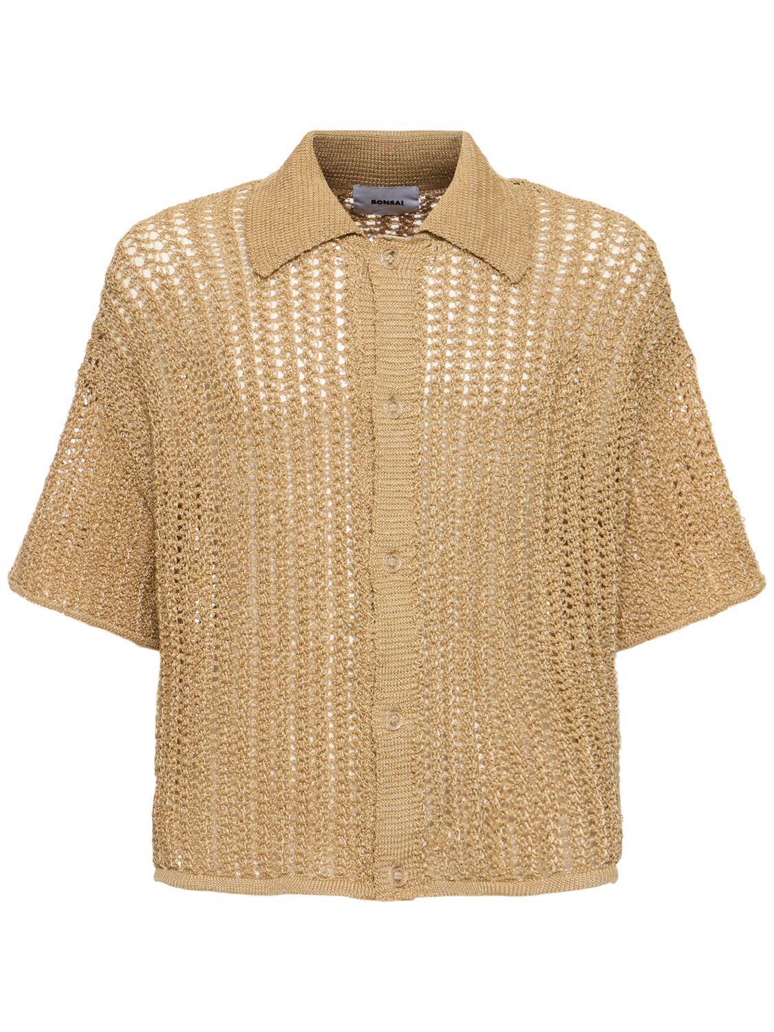 Bonsai Raffia Knit S/s Shirt In Gold