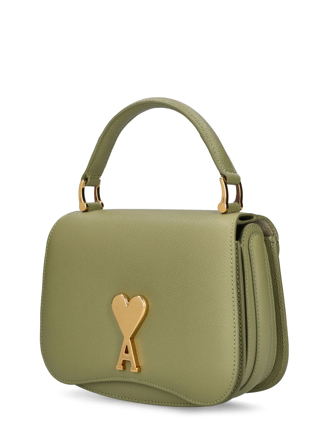 Shop Ami Alexandre Mattiussi Mini Paris Paris Grained Leather Bag In Olive Green