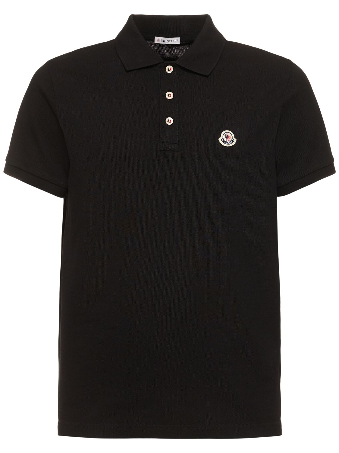Moncler Logo Patch Cotton Polo Shirt In Black