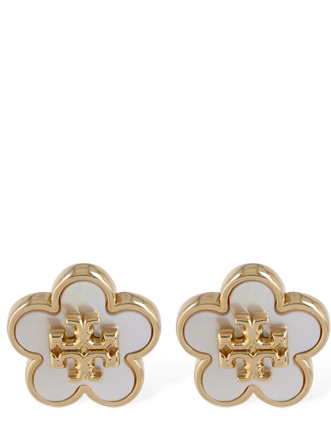 Tory Burch Kira Flower Stud Earrings In White,gold
