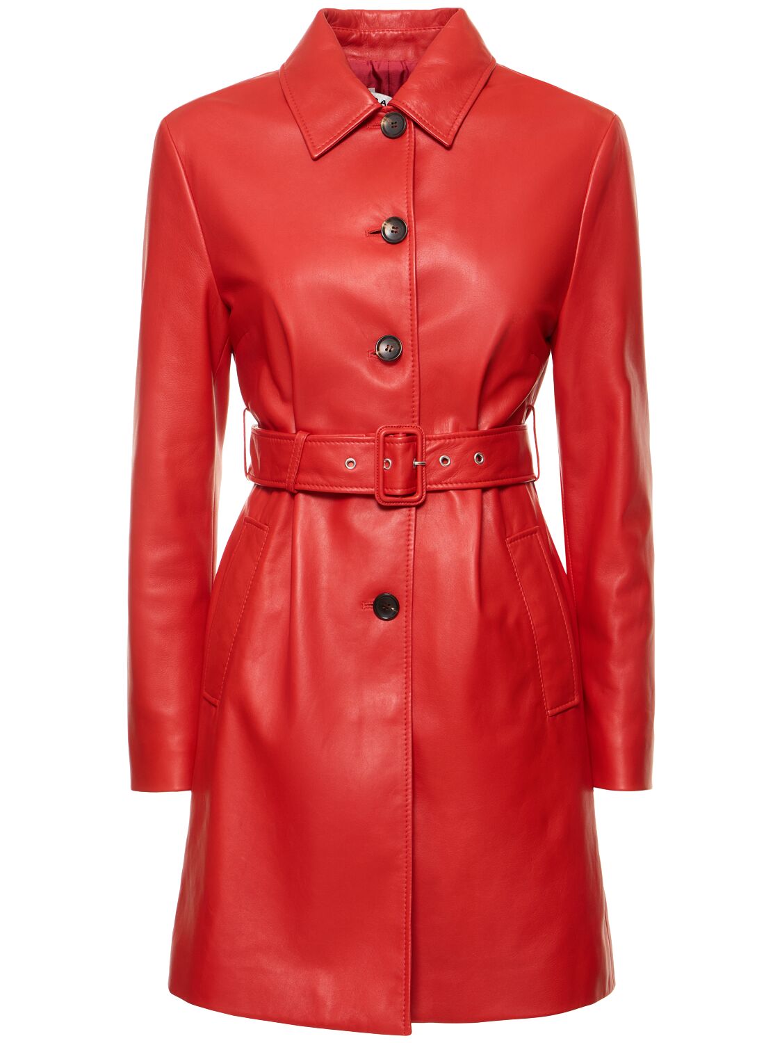 Bally Lamb Leather Trench Coat In Red