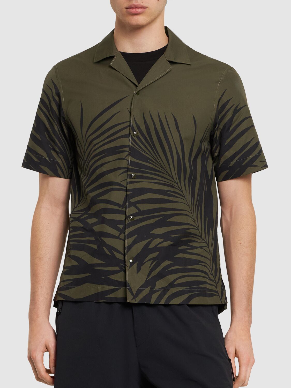 Shop Moncler Ferns Printed Cotton Shirt In Olive,black