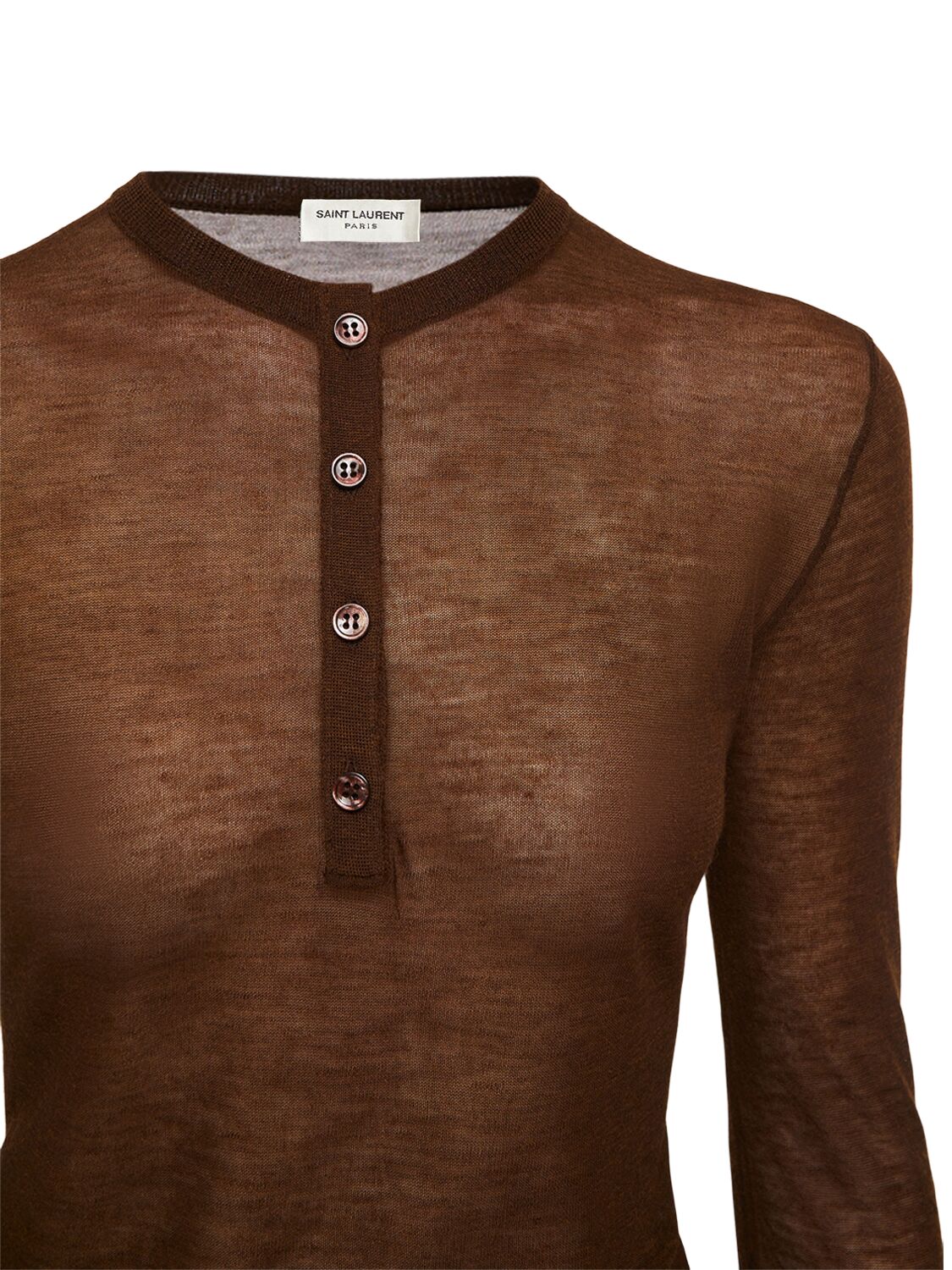 Shop Saint Laurent Fine Wool Blend Long Sleeve Top In Marron