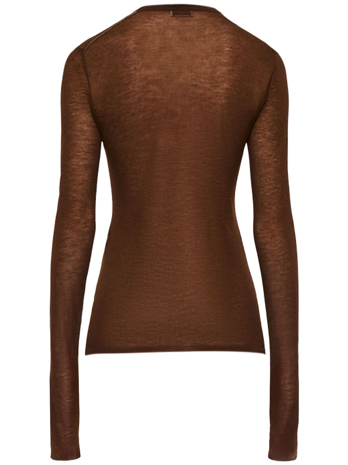 Shop Saint Laurent Fine Wool Blend Long Sleeve Top In Marron