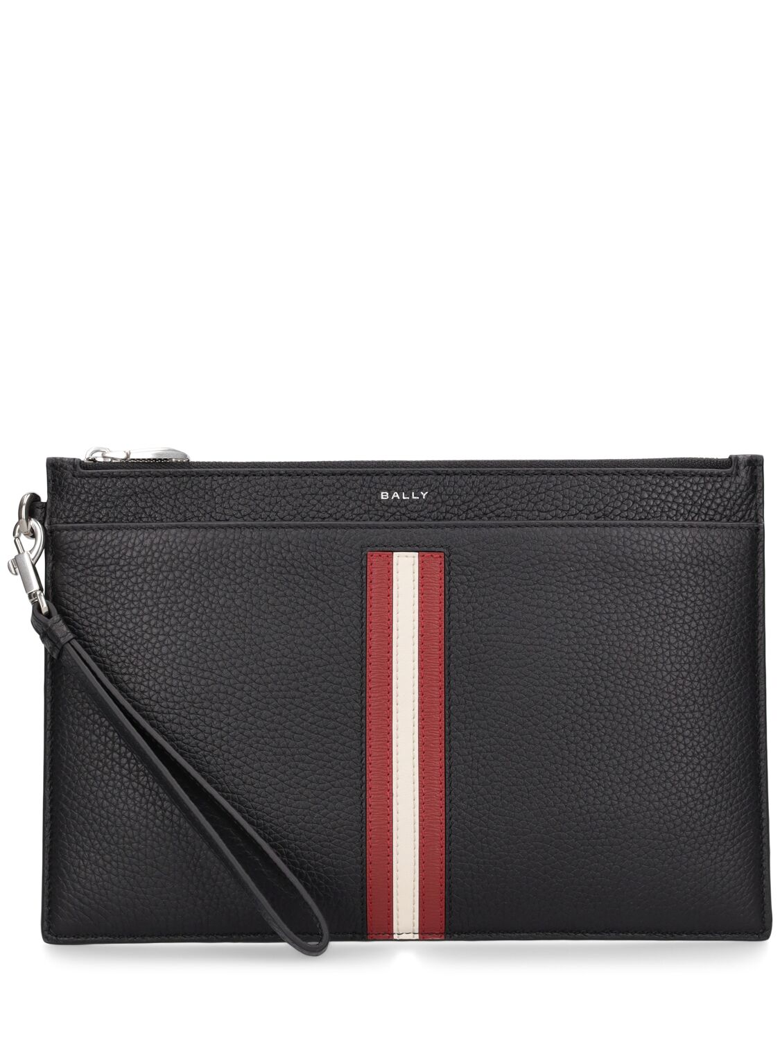 Bally Ribbon Leather Zip Pouch In Black,red