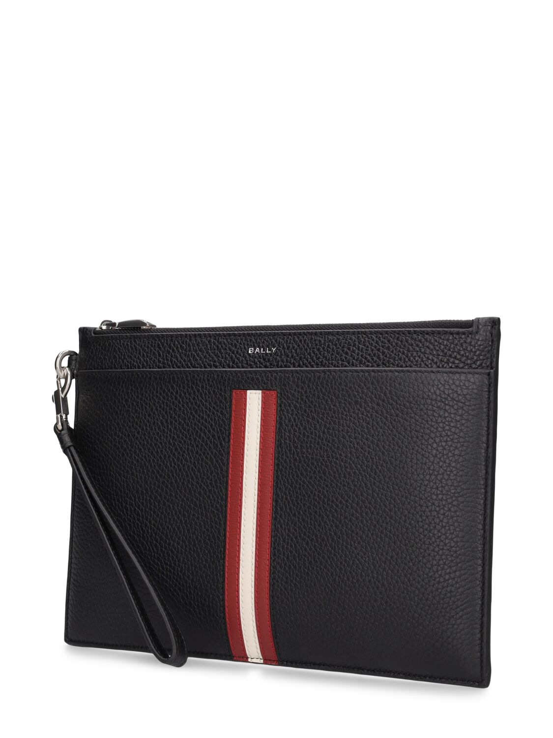 Shop Bally Ribbon Leather Zip Pouch In Black,red