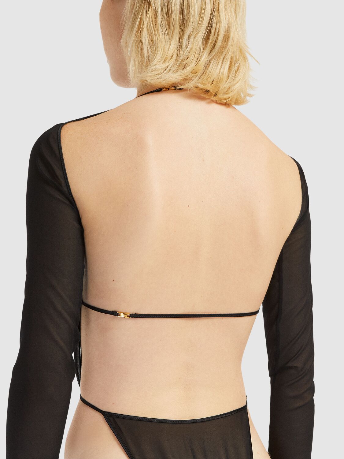 Shop Saint Laurent Stretch Silk Bodysuit In Noir