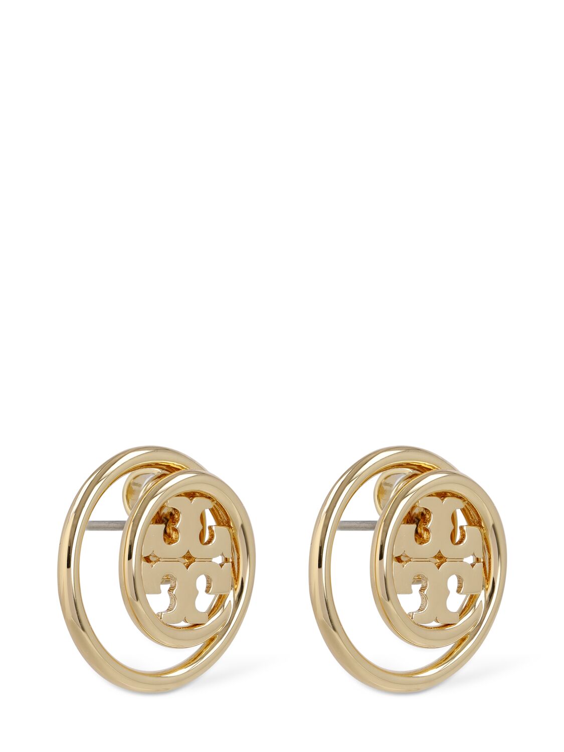 Shop Tory Burch Miller Double Ring Stud Earrings In Gold