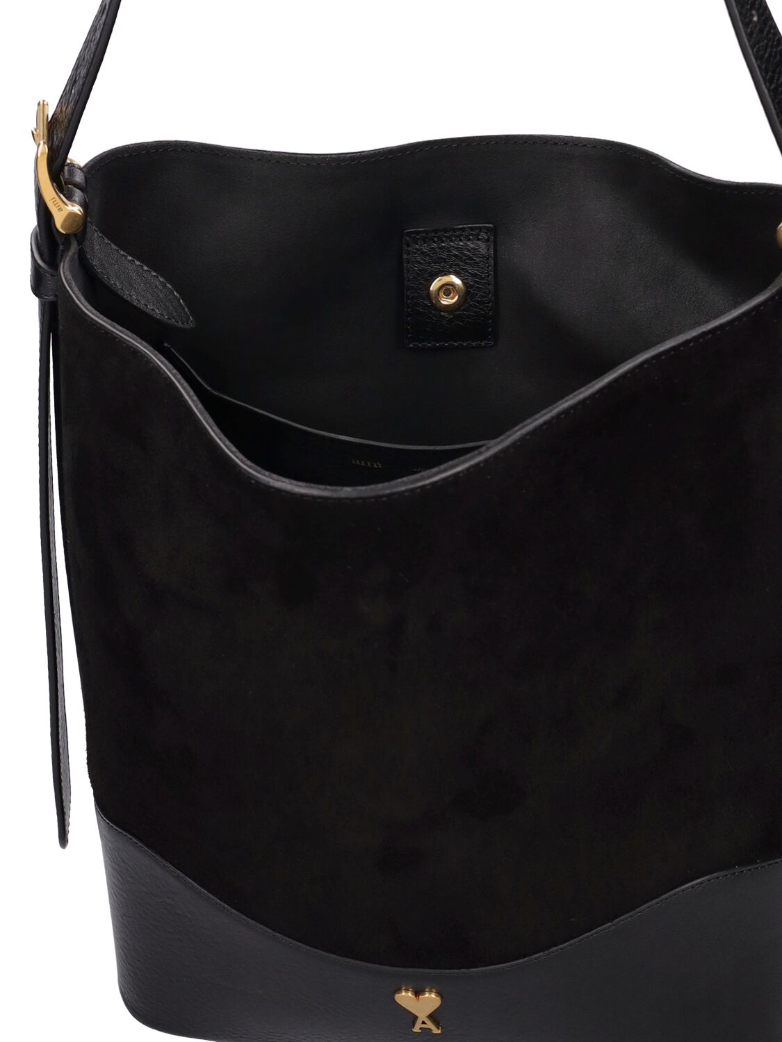 Shop Ami Alexandre Mattiussi Paname Paname Suede Bucket Bag In Black