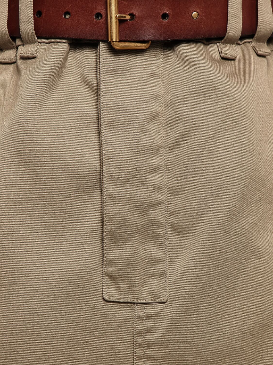 Shop Saint Laurent Cotton Gabardine Midi Skirt In Beige