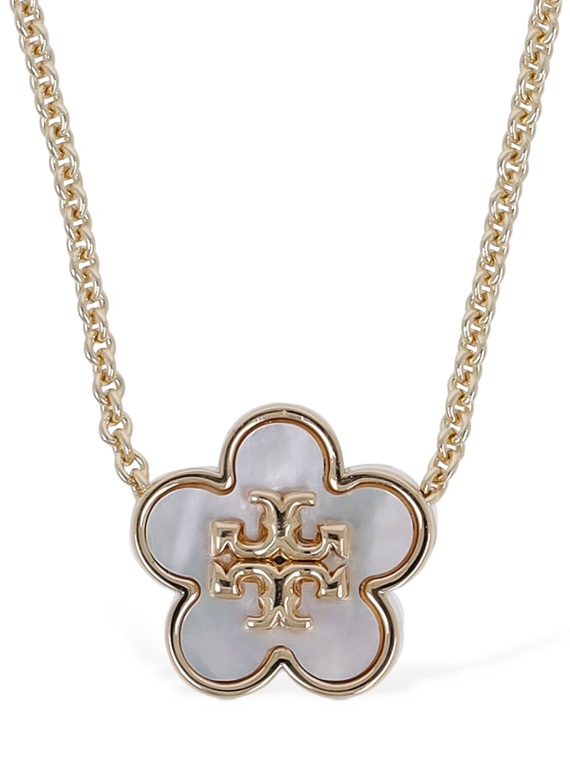 Tory Burch Kira Flower Collar Necklace In Gold,white