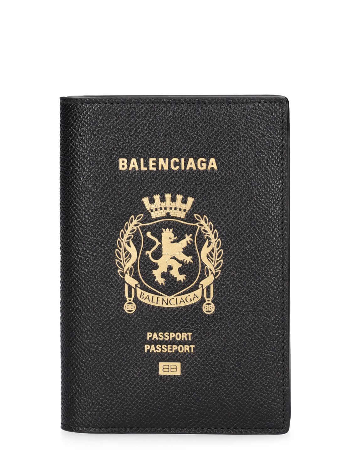 Balenciaga Logo Leather Passport Holder In Black