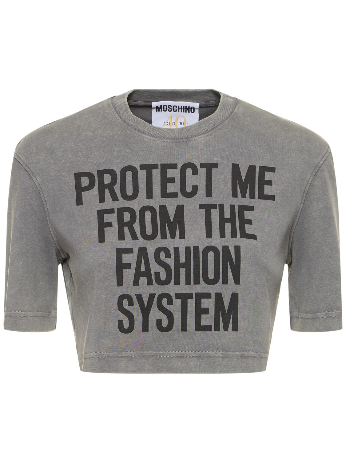 Shop Moschino Cotton Jersey Cropped T-shirt In Grey
