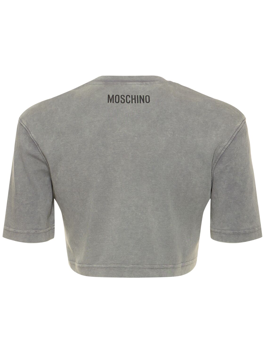 Shop Moschino Cotton Jersey Cropped T-shirt In Grey