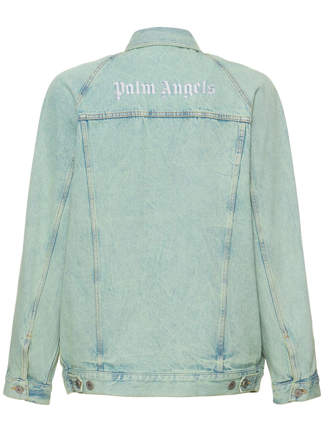 Shop Palm Angels Overdye Logo Cotton Denim Jacket In Mint