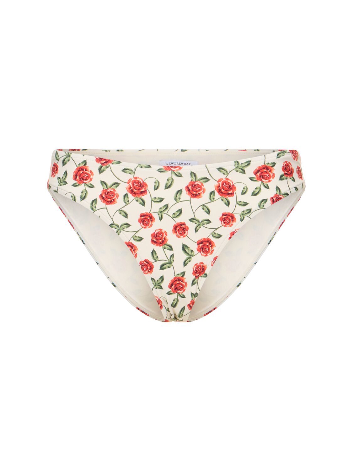 Weworewhat Rose Printed Scoop Bikini Bottoms In 白色,红色