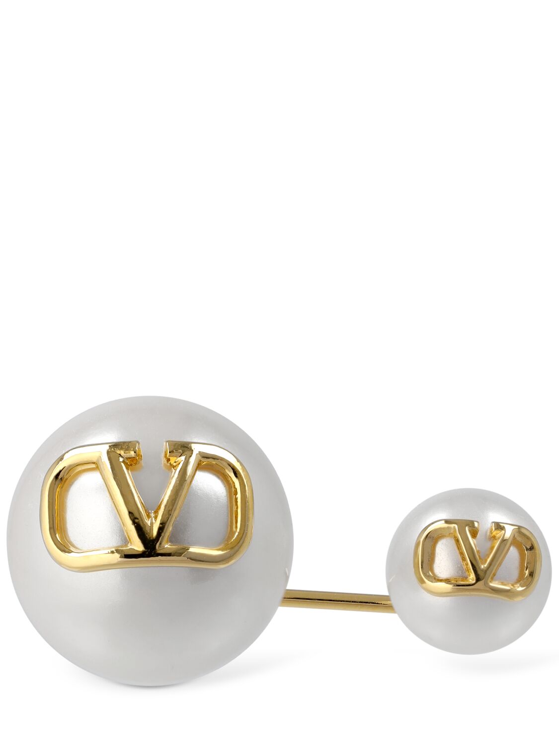 Shop Valentino V Logo Signature Faux Pearl Brooch In Gold,cream