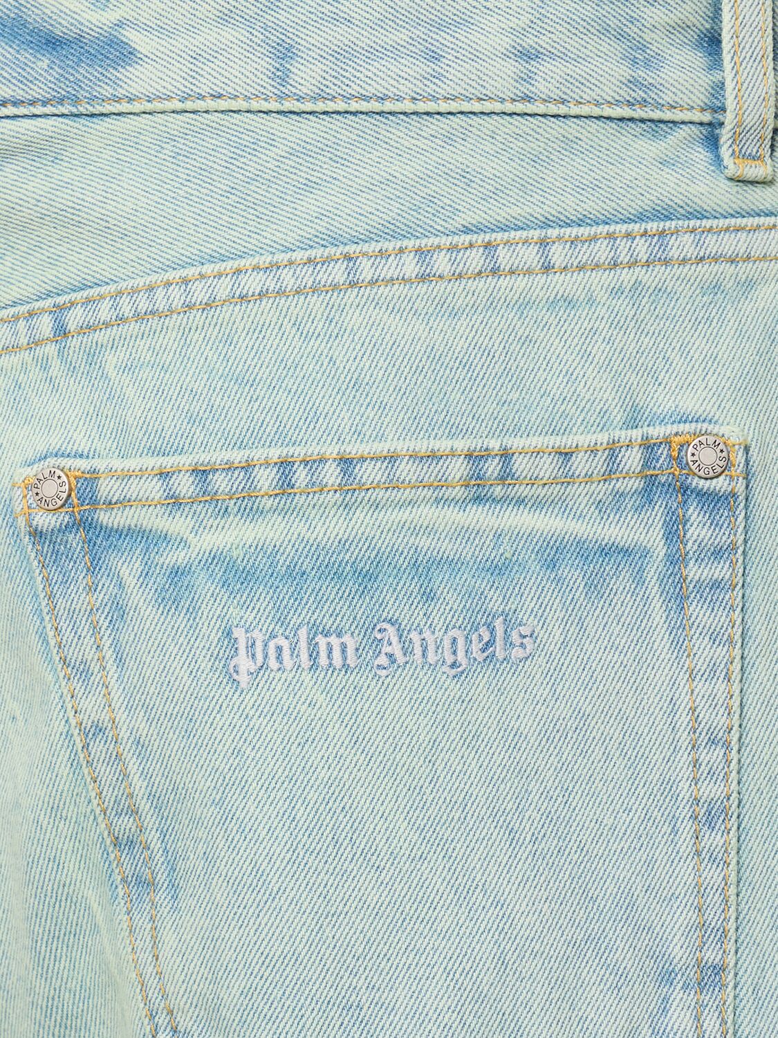 Shop Palm Angels Overdye Logo Cotton Denim Jeans In Mint