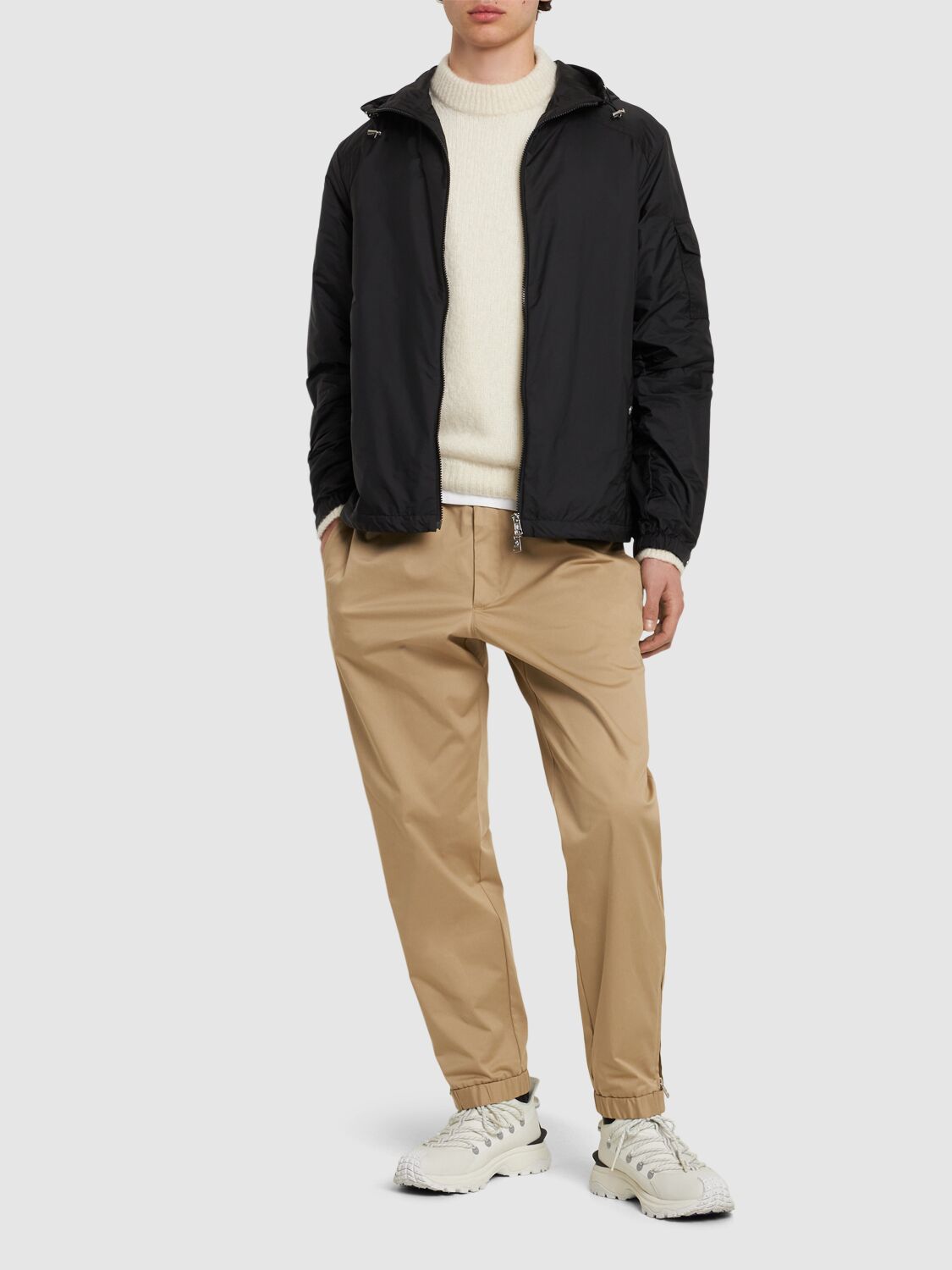 Shop Moncler Cotton Gabardine Jogging Pants In Beige