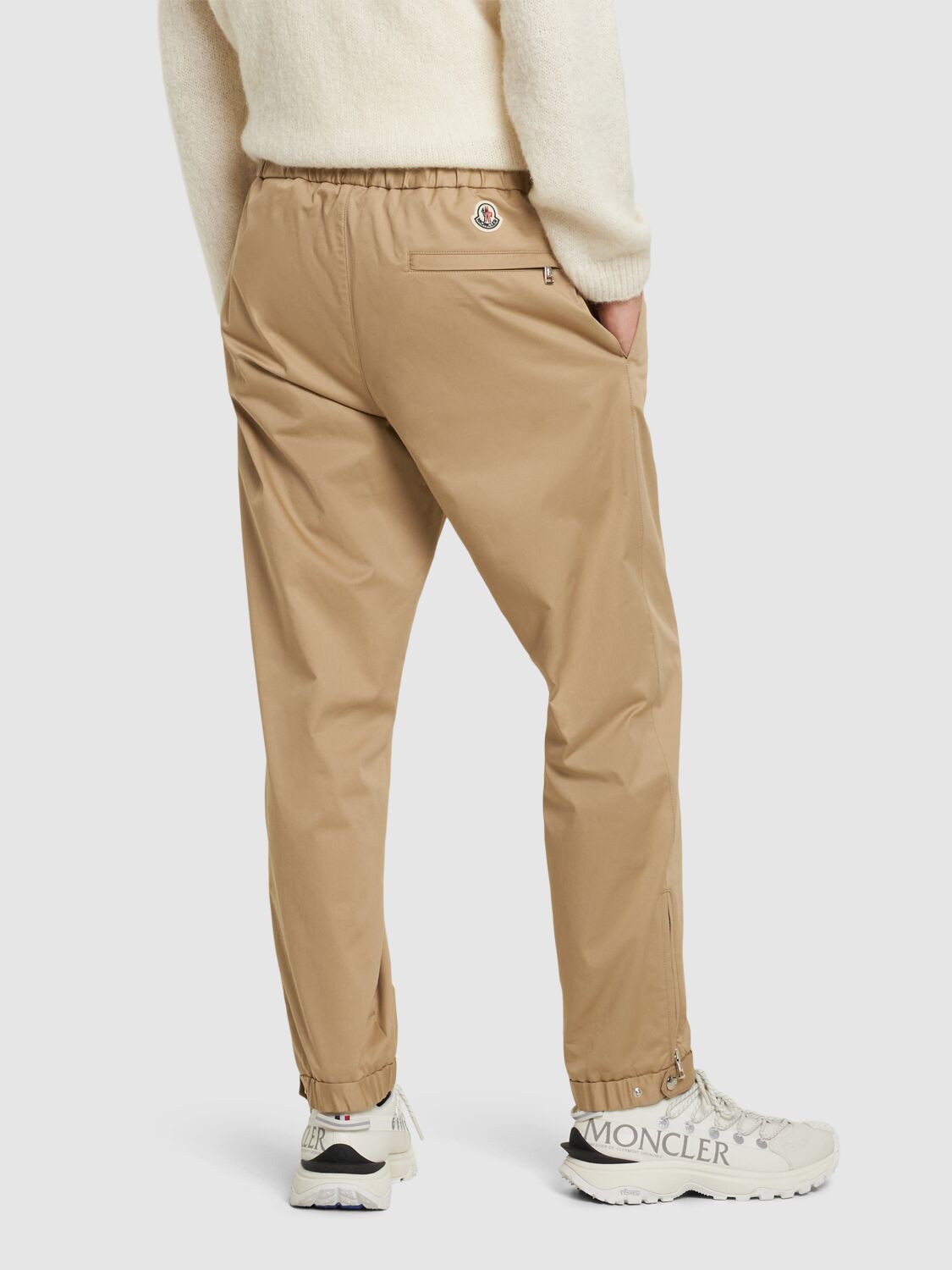 Shop Moncler Cotton Gabardine Jogging Pants In Beige