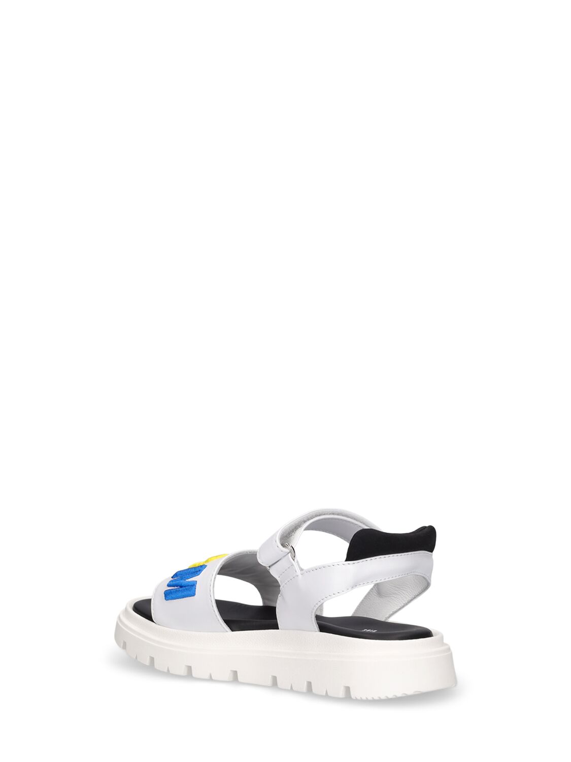Shop Msgm Logo Print Leather Strap Sandals In White