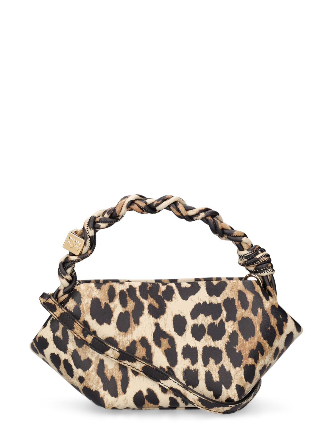 Ganni Leopard Print Mini Bou Bag With Twisted Handle In Animal Print