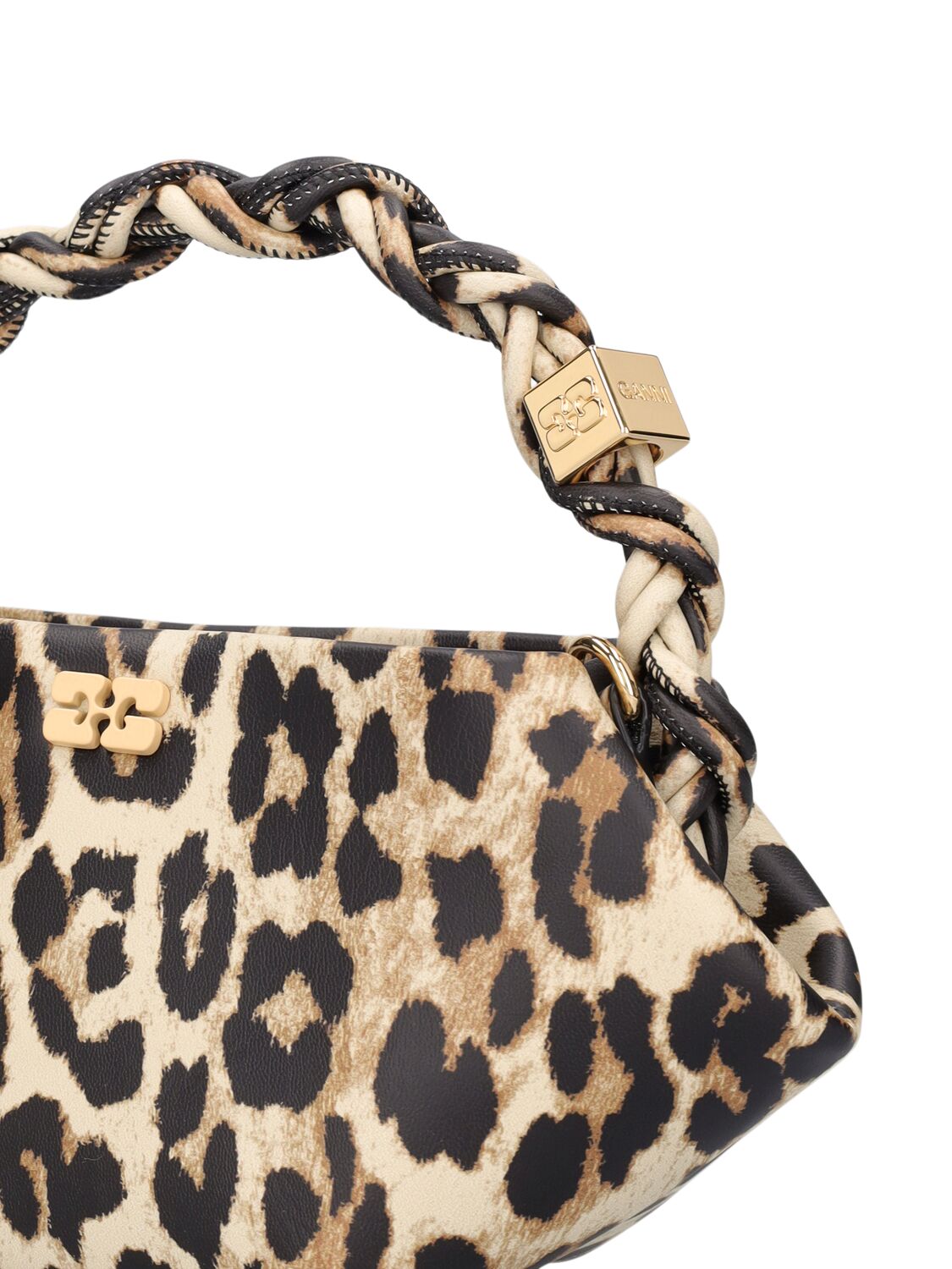 Ganni Leopard Print Mini Bou Bag With Twisted Handle In Animal Print