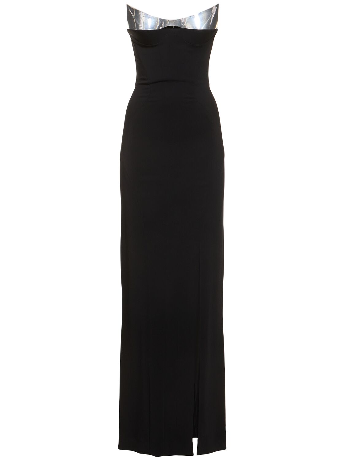 Shop Mugler Viscose Crepe Strapless Long Dress In Black