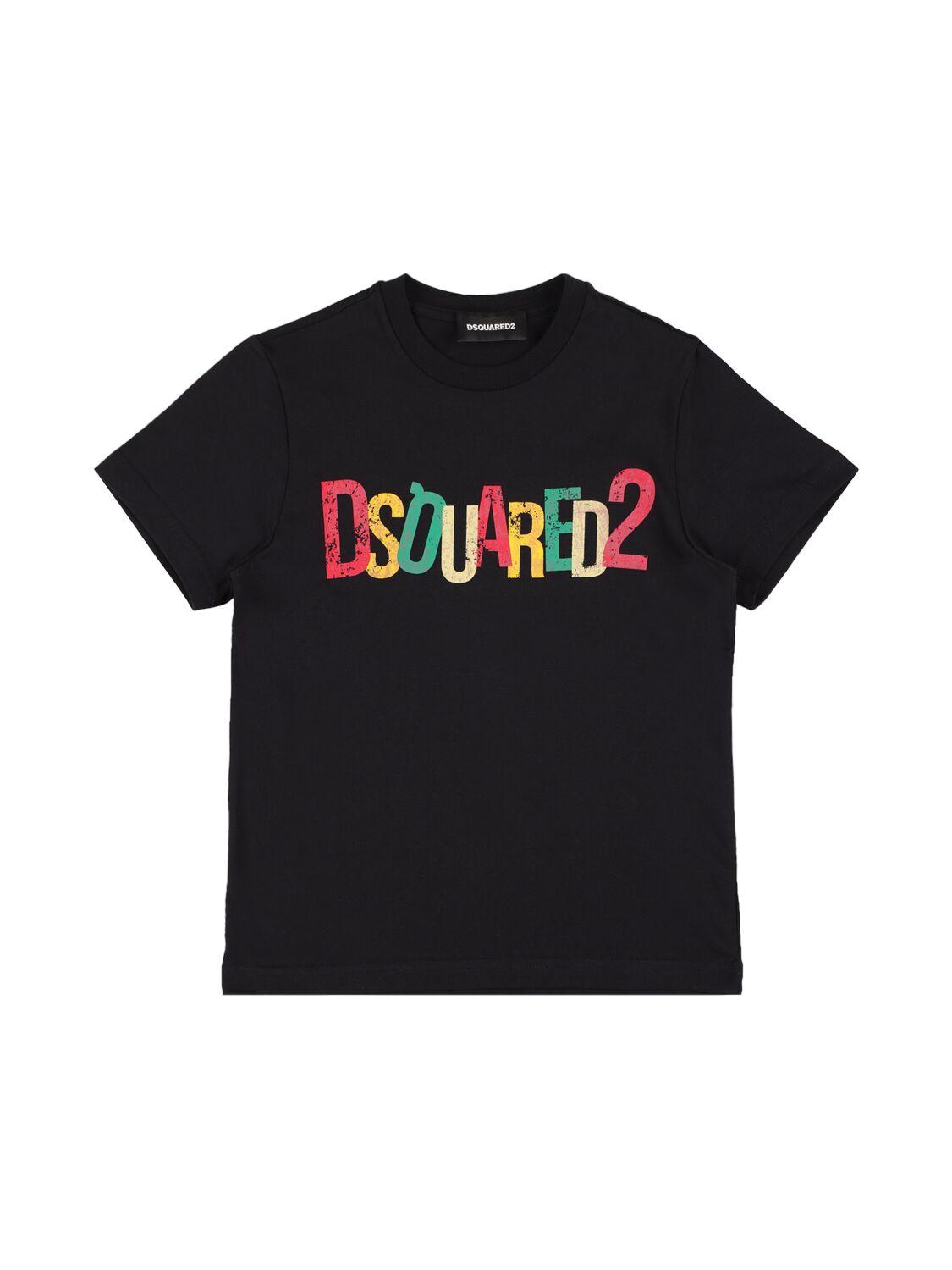 Dsquared2 Kids' Printed Logo Cotton T-shirt In Black