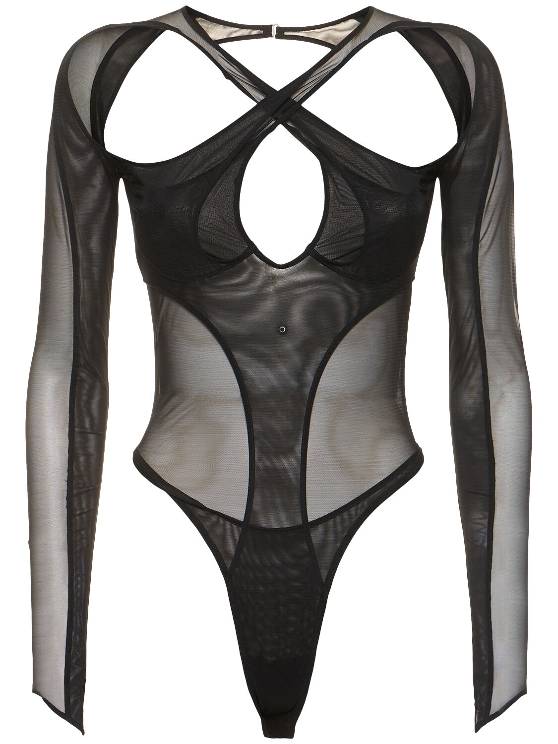 Image of Stretch Tulle Cross Collar Bodysuit