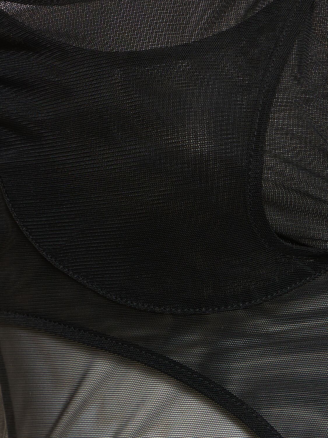 Shop Mugler Stretch Tulle Cross Collar Bodysuit In Black