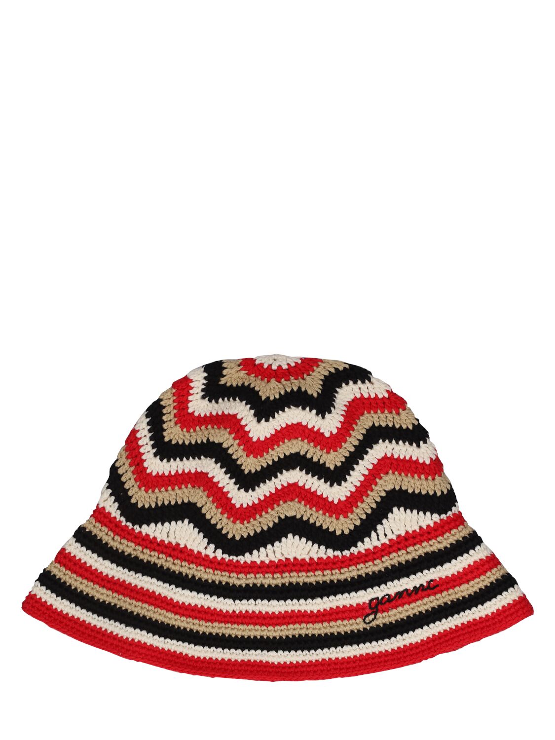 Ganni Organic Cotton Crochet Bucket Hat In Racing Red