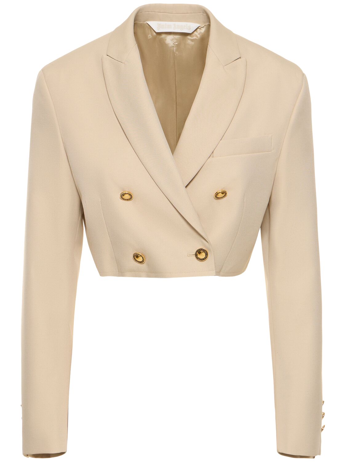 Palm Angels Pa Buttons Double Breast Crop Jacket In Beige