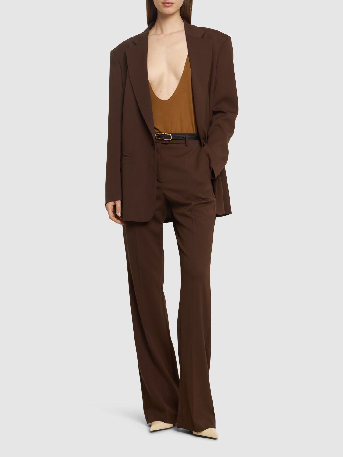 Shop The Andamane Gladys Wool Blend Straight Pants In Brown